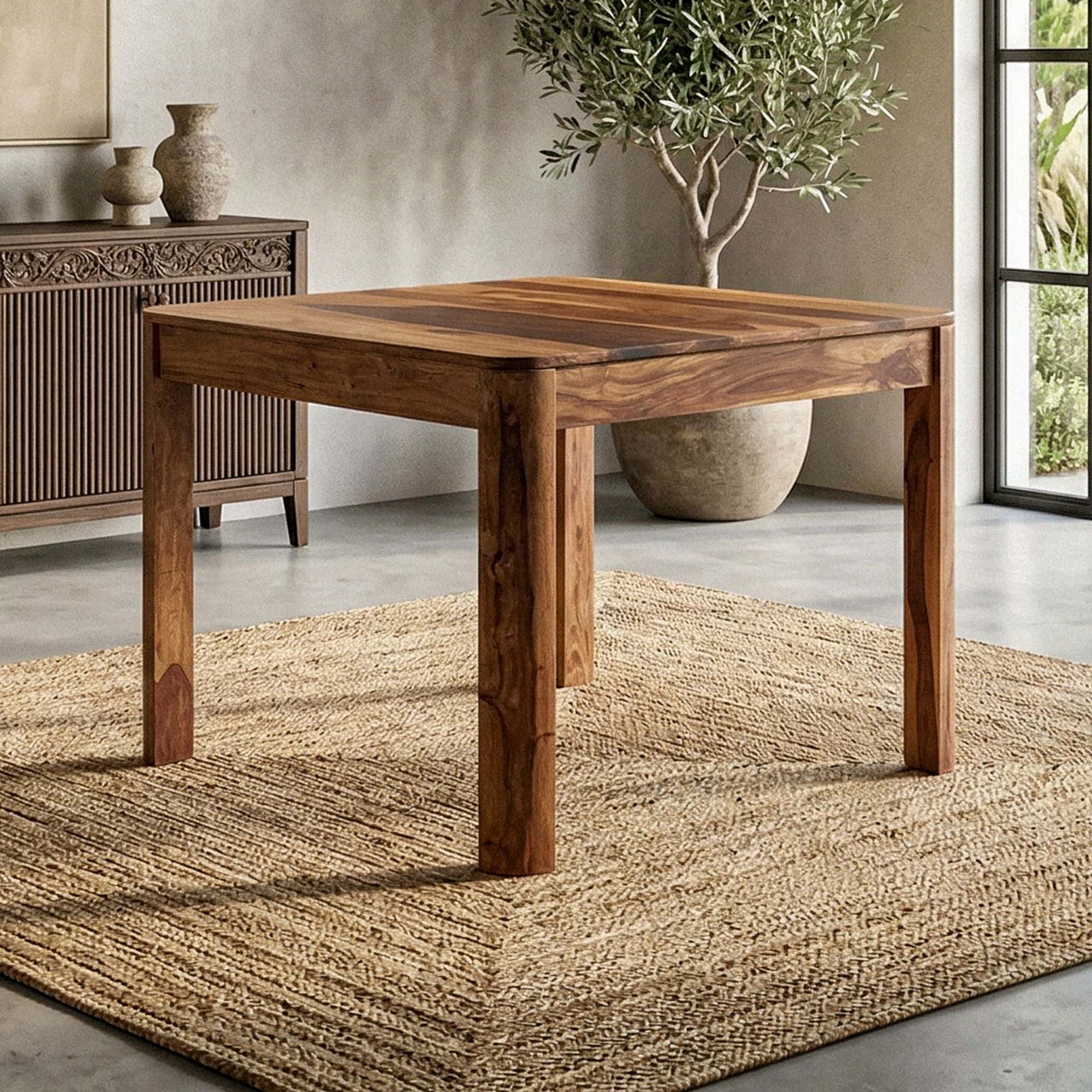 Esstisch Sheesham Massivholz 80x80 cm Dunkelbraun - Quadratischer Esszimmertisch Holz - Küchentisch modern für 4 Personen - Stabiler Holztisch - Tisch für Esszimmer Bistrotisch Handmade