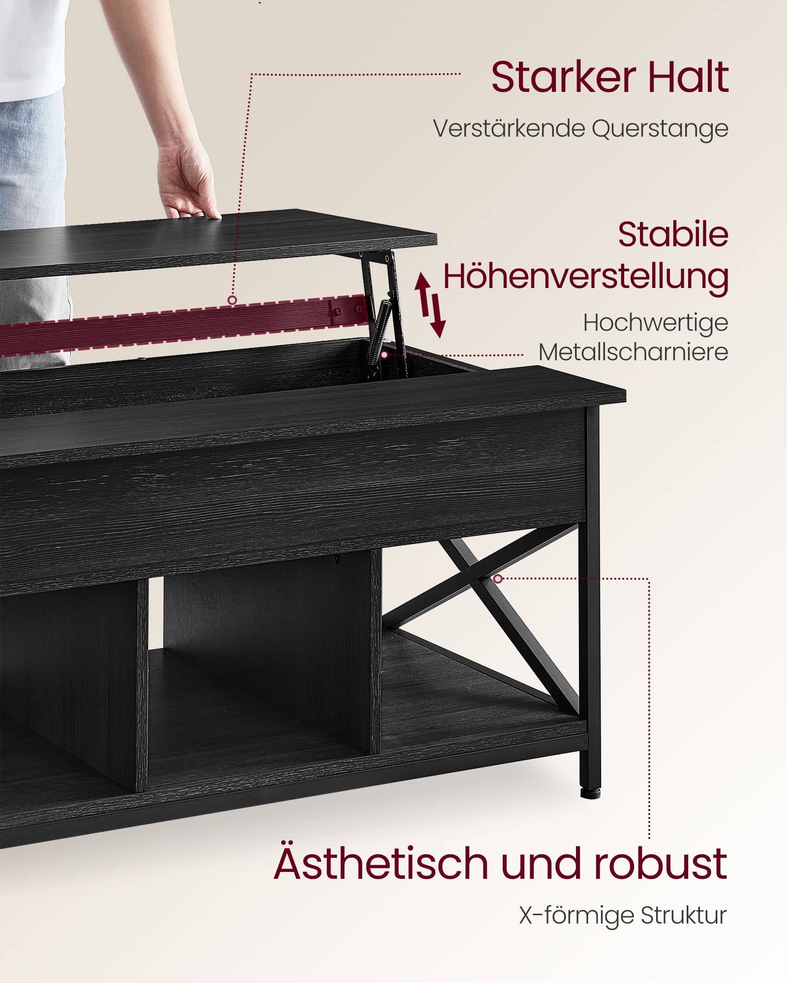 Couchtisch höhenverstellbar anthrazitgrau-schwarz-B34LCT205B22 Couchtisch höhenverstellbar anthrazitgrau-schwarz-B34LCT205B22