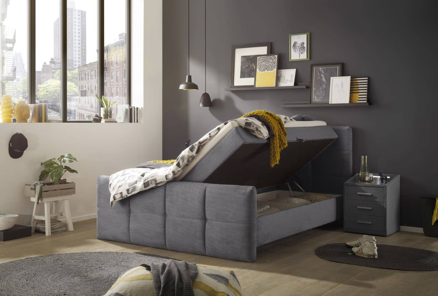 Boxspringbett Tijuana mit Bettkasten Breitcord