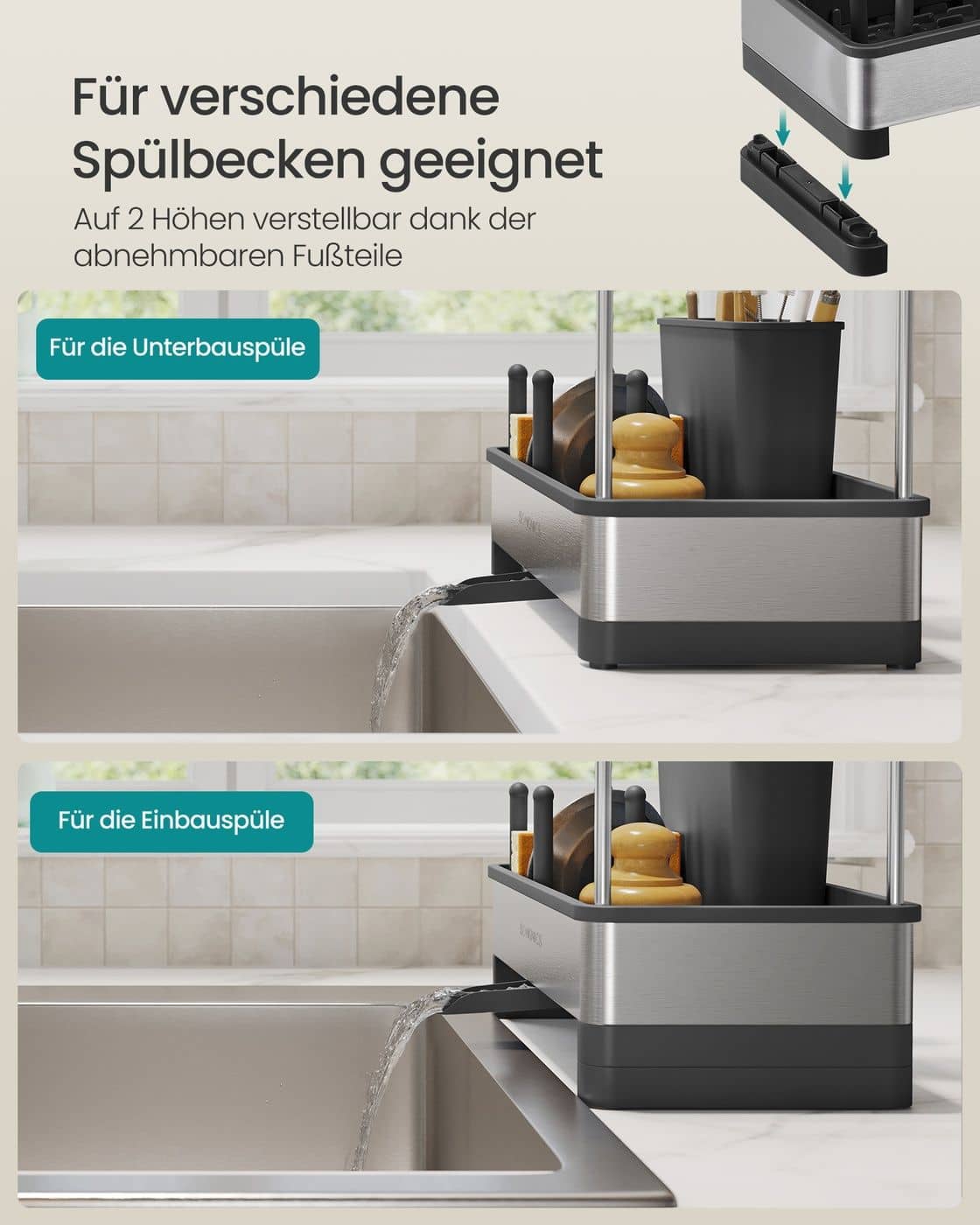 Spülbecken Organizer mit Halter für Schwämme und Bürsten tintenschwarz-silbern Spülbecken Organizer mit Halter für Schwämme und Bürsten tintenschwarz-silbern