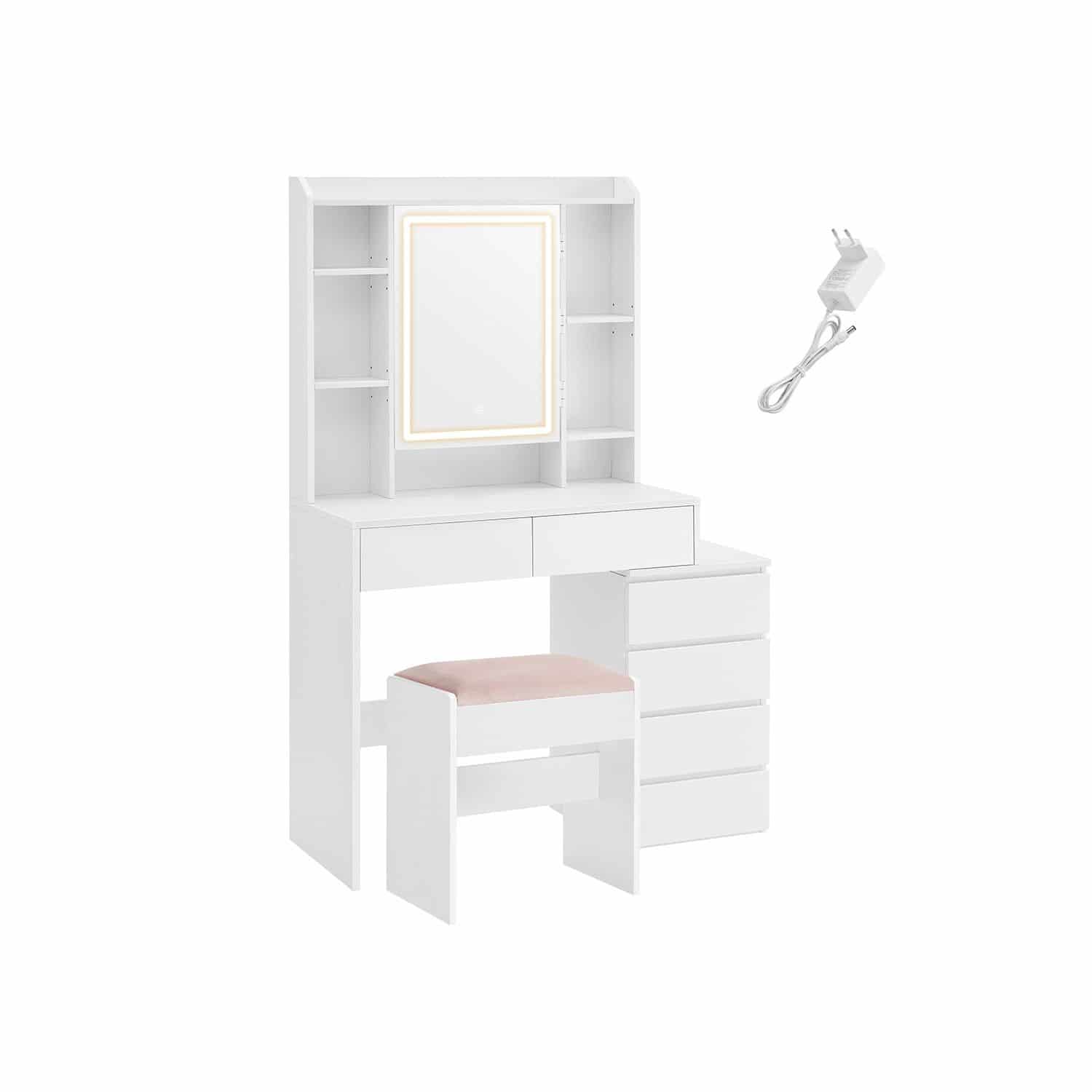 Schminktisch mit LED-Beleuchtung modern wolkenweiß Schminktisch mit LED-Beleuchtung modern wolkenweiß