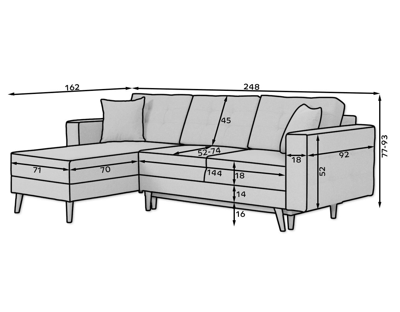 Ecksofa Asgard L mit Schlaffunktion – Eltap Monolith Retro Ecksofa Asgard L mit Schlaffunktion – Eltap Monolith Retro