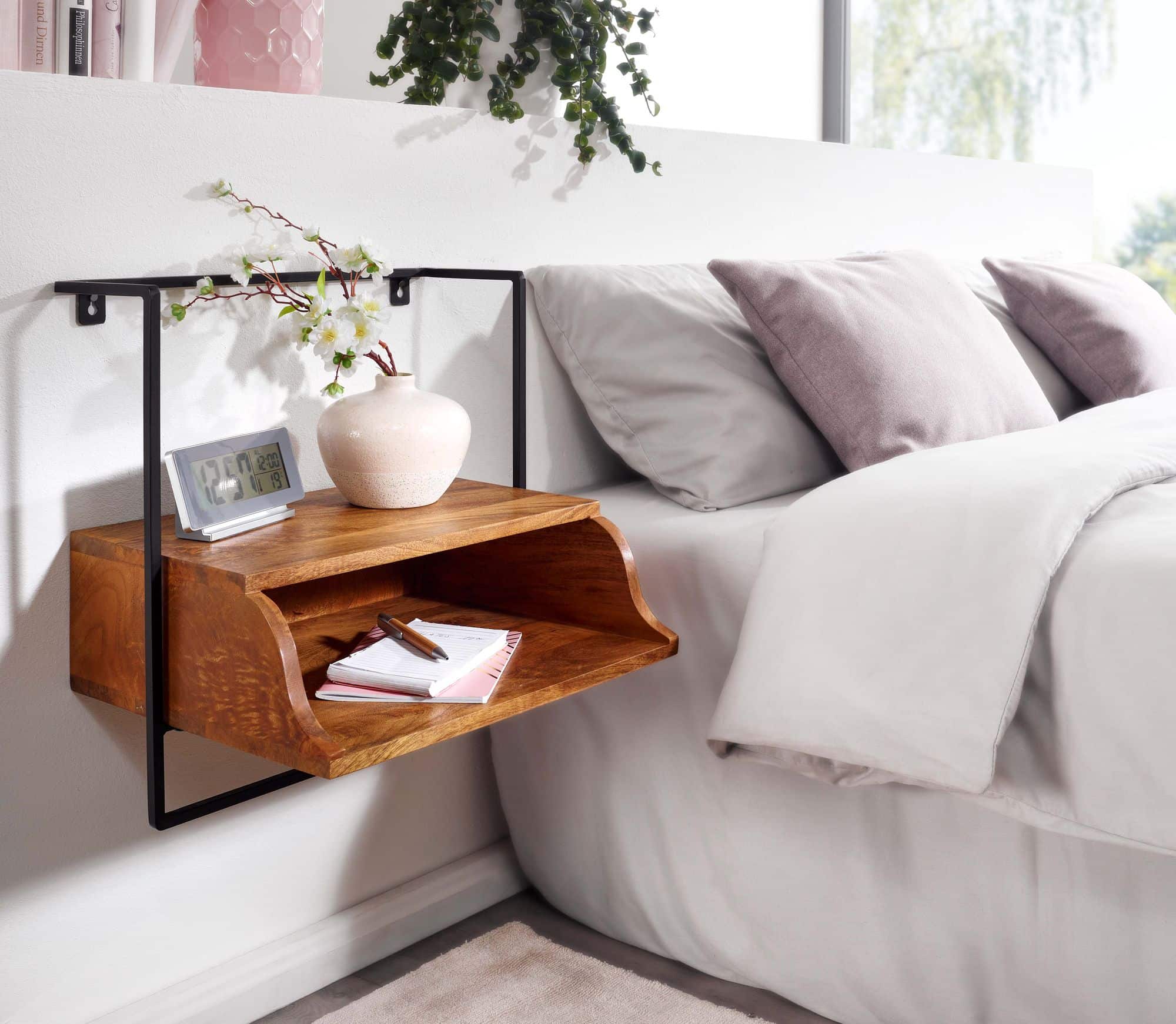 Nachtkonsole für Wandmontage 44x45x35 cm Nachttisch Mango Massivholz Nachtkonsole für Wandmontage 44x45x35 cm Nachttisch Mango Massivholz