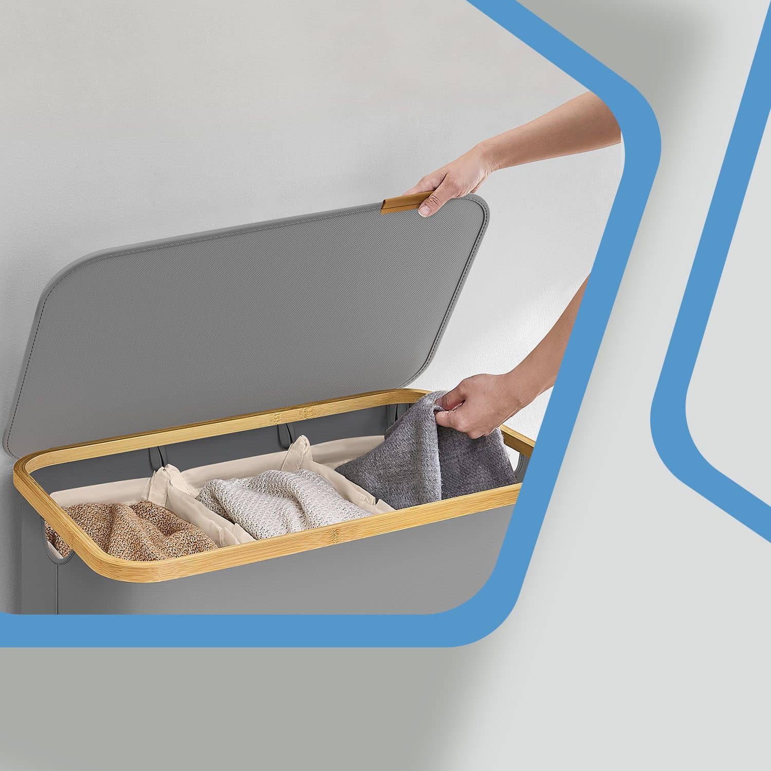 Wäschekorb 3 Fächer, Wäschesammler mit Deckel, 150 L Wäschekorb 3 Fächer, Wäschesammler mit Deckel, 150 L