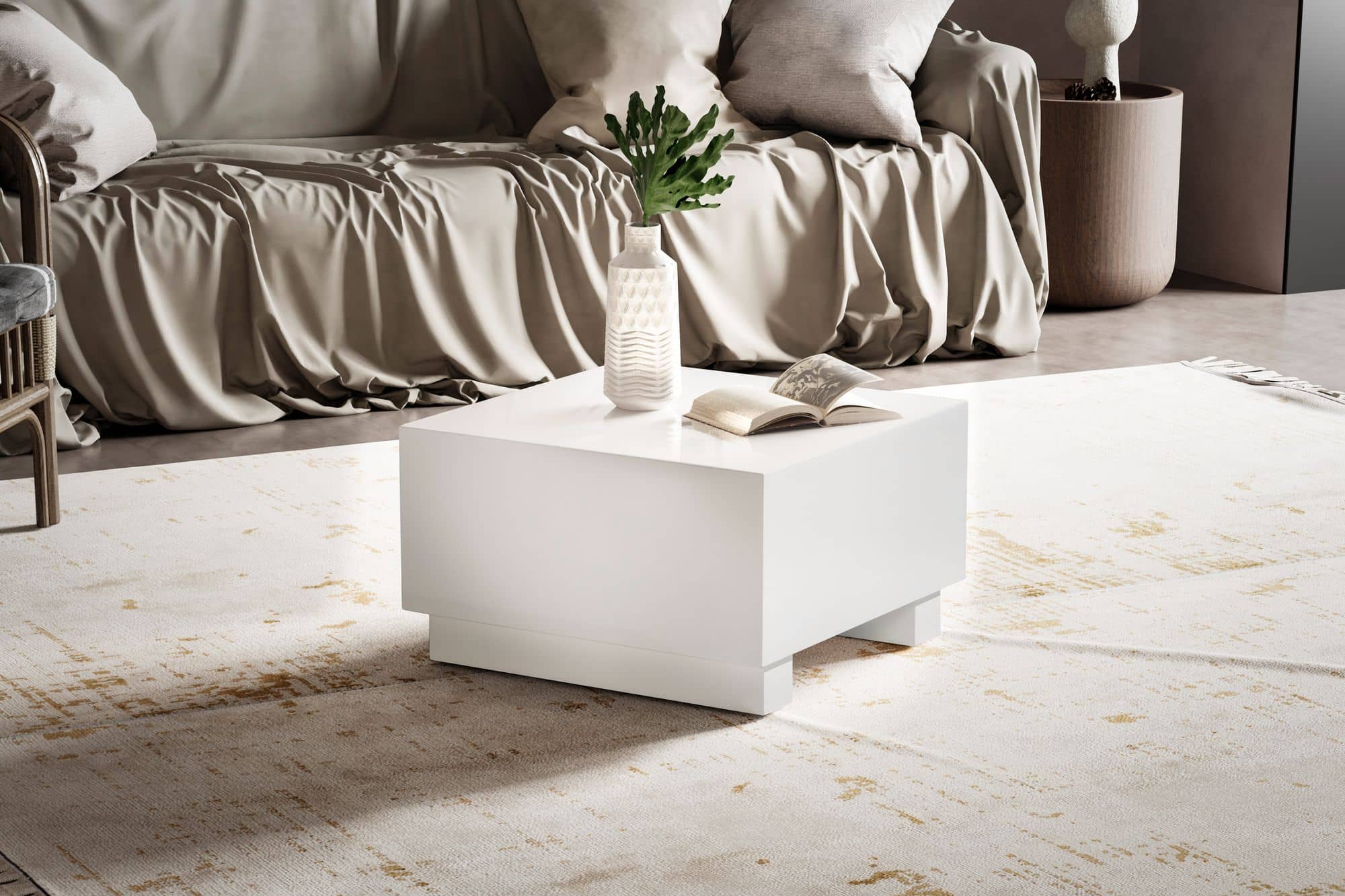 Couchtisch MONOBLOC 60x60x35 cm Weiß Hochglanz Couchtisch MONOBLOC 60x60x35 cm Weiß Hochglanz