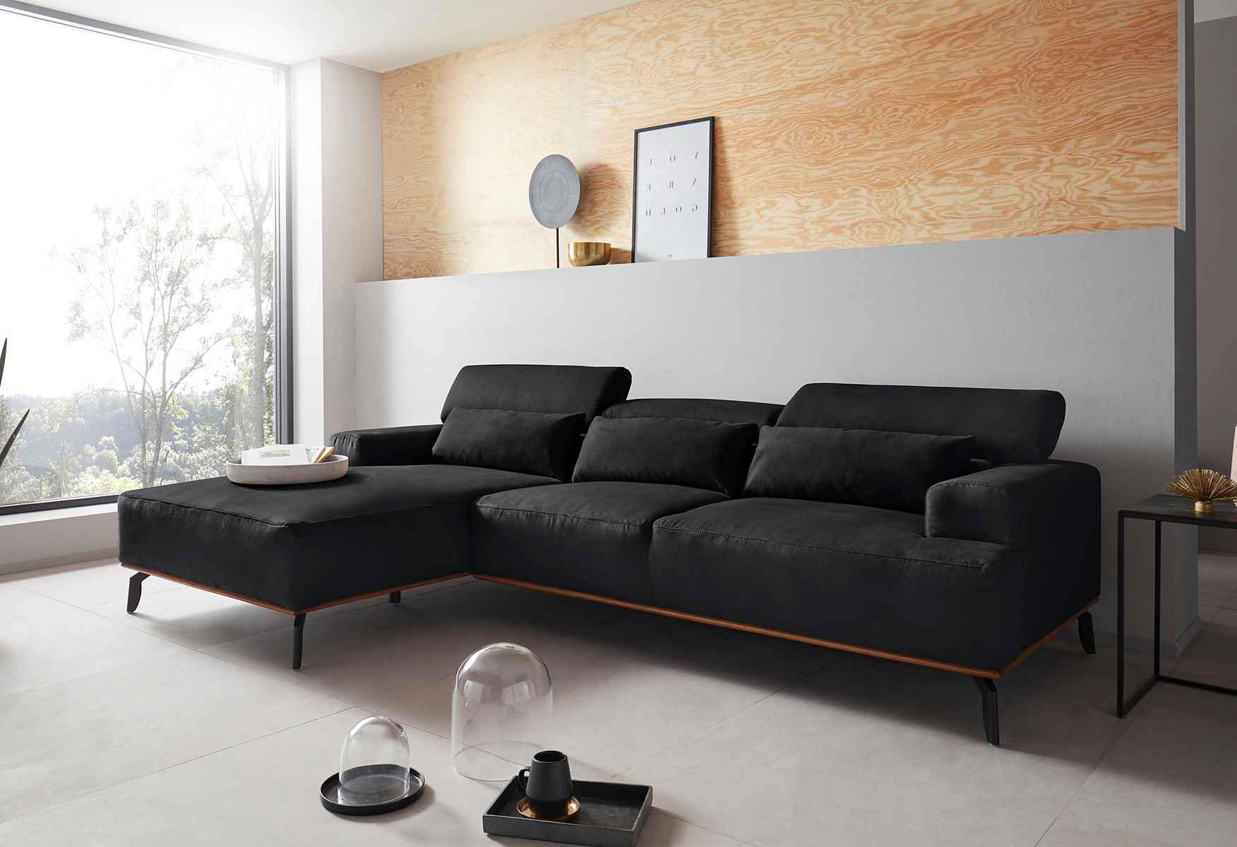 Sofa Performance: Komfortables Design in lava-schwarz Luxus-Mikrofaser mit  verstellbaren Kopflehnen und Eichen-Massivholzleiste - Myhomelando |  myHomelando