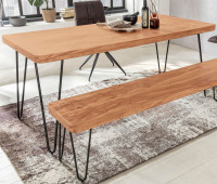 Esstisch BAGLI Massivholz Akazie 180 x 76 x 80 cm Esszimmer-Tisch Küchentisch modern Landhaus-Stil Holztisch mit Metallbeinen dunkel-braun Natur-Produkt...