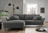 Luxuriöses Benformato Sofa Vanilla in Grau: Entdecke hochwertiges Breitcord und verstellbare Armlehnen