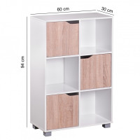 Design Bücherregal MASSA Modern Holz Weiß mit Türen geschlossen Sonoma Eiche Standregal freistehend 6 Fächer 60 cm Breit x 90 cm Hoch x 30 cm Tief...