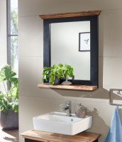 Badezimmerspiegel Mango Massivholz Schwarz 73x78x15 cm Design Wandspiegel