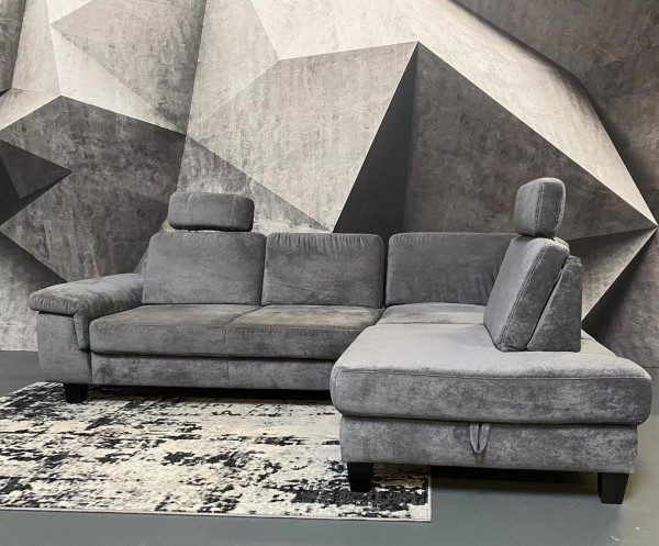 Ecksofa Padua mit Sitztiefenverstellungen & Bettkasten Grau Luxus-Webstoff Flachgewebe
