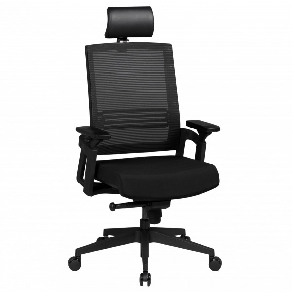 Bürostuhl AREZZO A1 Stoffbezug Schreibtischstuhl Armlehne schwarz Chefsessel 120 kg Drehstuhl Kopfstütze X-XL