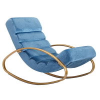 Relaxliege Samt Blau / Gold 110 kg Belastbar Relaxsessel 61x81x111 cm