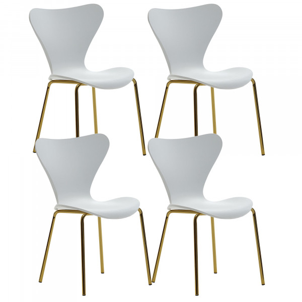 Design Esszimmerstuhl 4er Set Weiß Kunststoff mit goldenen Metallbeinen