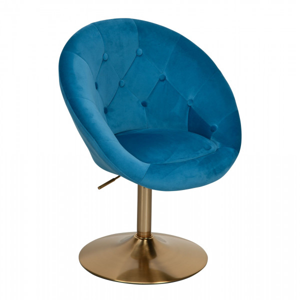 Loungesessel Samt Blau / Gold Design Drehstuhl