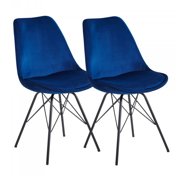 Esszimmerstuhl 2er Set Samt Blau Küchenstuhl mit schwarzen Beinen