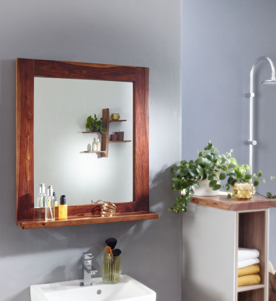 Badezimmerspiegel Sheesham Massivholz 68x78x13 cm Design Wandspiegel