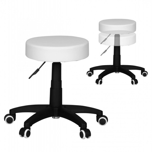 Hocker Design Arbeitshocker Kunstleder Weiß Sitzhocker mit Rollen Rollhocker gepolstert ohne Lehne XL