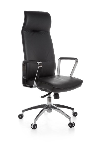 Bürostuhl Echtleder Schwarz Schreibtischstuhl X-XL 120 kg Synchronmechanik Chefsessel Kopfstütze hoch