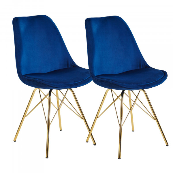 Esszimmerstuhl 2er Set Samt Blau Küchenstuhl mit goldenen Beinen