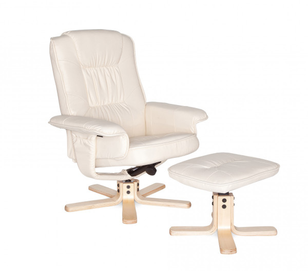 Fernsehsessel Design TV Relax-Sessel Bezug Kunstleder Creme drehbar mit Hocker X-XL ohne Motor 110 kg